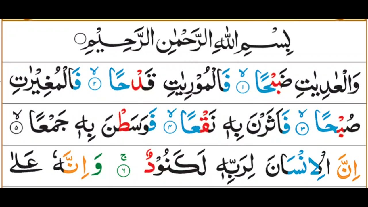Surah Aadiat HD Text 100 س و ر ۃ الع اد ي