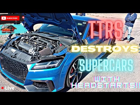 Supercars get GAPPED! Audi TTRS vs Audi R8 V10, Audi RS4 & other supercars & gives them headstarts!