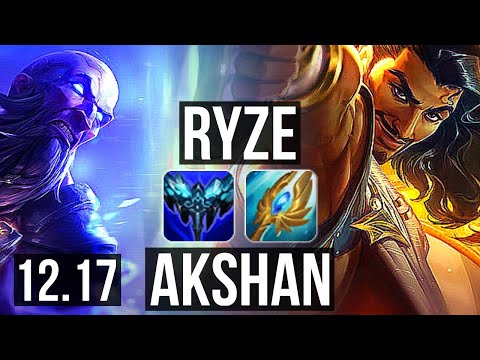 RYZE vs AKSHAN (TOP) | 1.2M mastery, 500+ games, 4/1/3 | KR Master | 12.17
