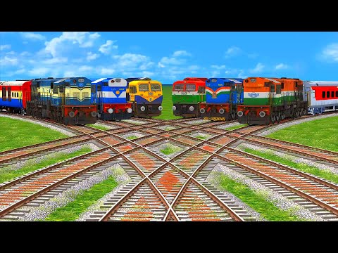 6 DIESEL TRAINS RISKY CROSSING ON CRISS-CROSS CURVED SHARP BEND RAILROAD TRACK #53 Train Simulator