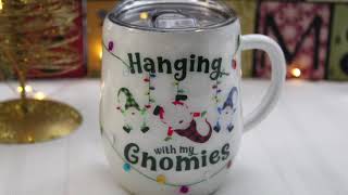 Christmas Gnomes Cup, Designed with Holographic Glitter, Mica, Resin & Waterslide