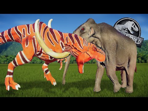 DINOSAUR KING TYRANNOSAURUS REX VS WOOLLY MAMMOTH FIGHT | JURASSIC WORLD EVOLUTION