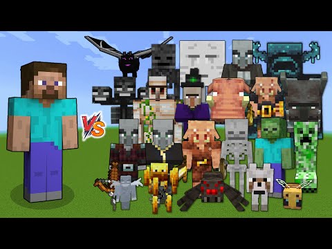 Steve vs Every mob in Minecraft (Bedrock Edition) - ME vs All Mobs (No Armor, No weapons)