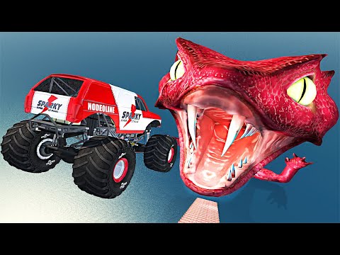 Cars vs Giant Snake – BeamNG.Drive