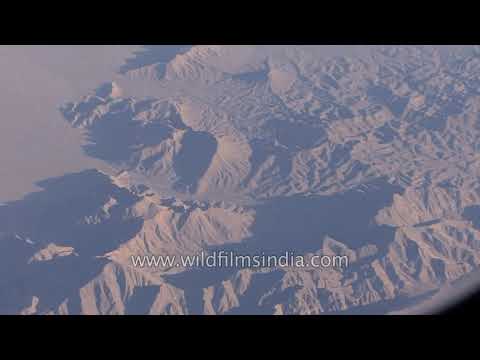 Wakhan Corridor, Hindu Kush and Pamir mountains : Aerial footage of arid Afghanistan's mountains