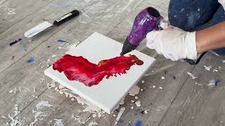 WOW! A simple and BEAUTIFUL RED flowing leaf Dutch pour on WHITE base!!♥️♥️