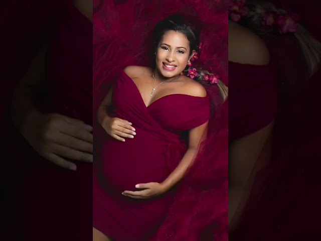 Vídeo relacionado con Vestido de maternidad para fotografía de color sólido con hombros descubiertos, vestido de gasa con abertura frontal, vestido largo de embarazo para sesión de fotos, Jengibre, XL