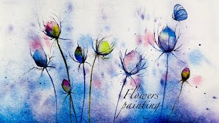 Watercolor Flowers Painting .a simple background . easy & Soft & Dreamy Floral Art .