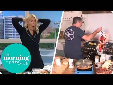 John Torode Sets Fire To His Kitchen While Cooking a Breakfast Muffin Live | This Morning