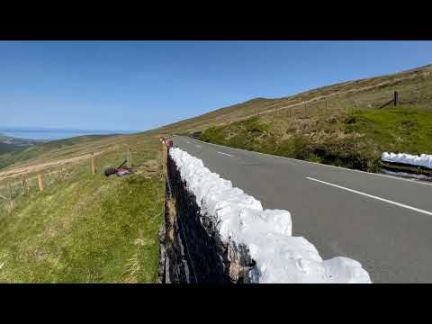 Professional motorcycle racer Michael Dunlop flat out (+180mph) over the mountain section at the Is