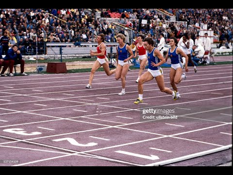 Marlies Göhr (10.91CR) 100m Finale 1986 Leichtathletik-Europameisterschaften Stuttgart.