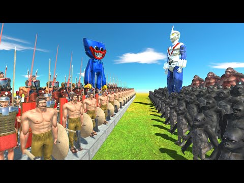 Huggy Wuggy and Ancient Humans VS Zone Fighter and Mutant Primates - Animal Revolt Battle Simulator