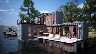 Shipping Container House 2x20 & 1x40 ft  on the river