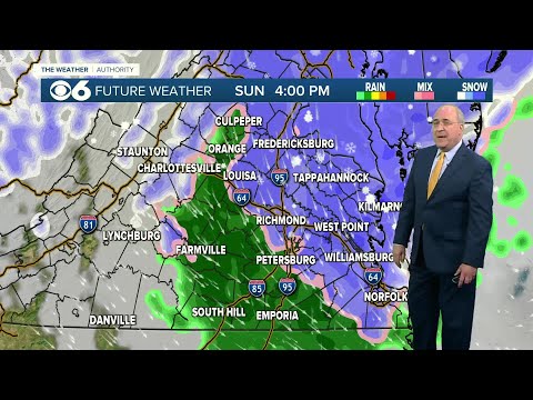 Updated hour-by-hour look at rain and snow Sunday in Virginia