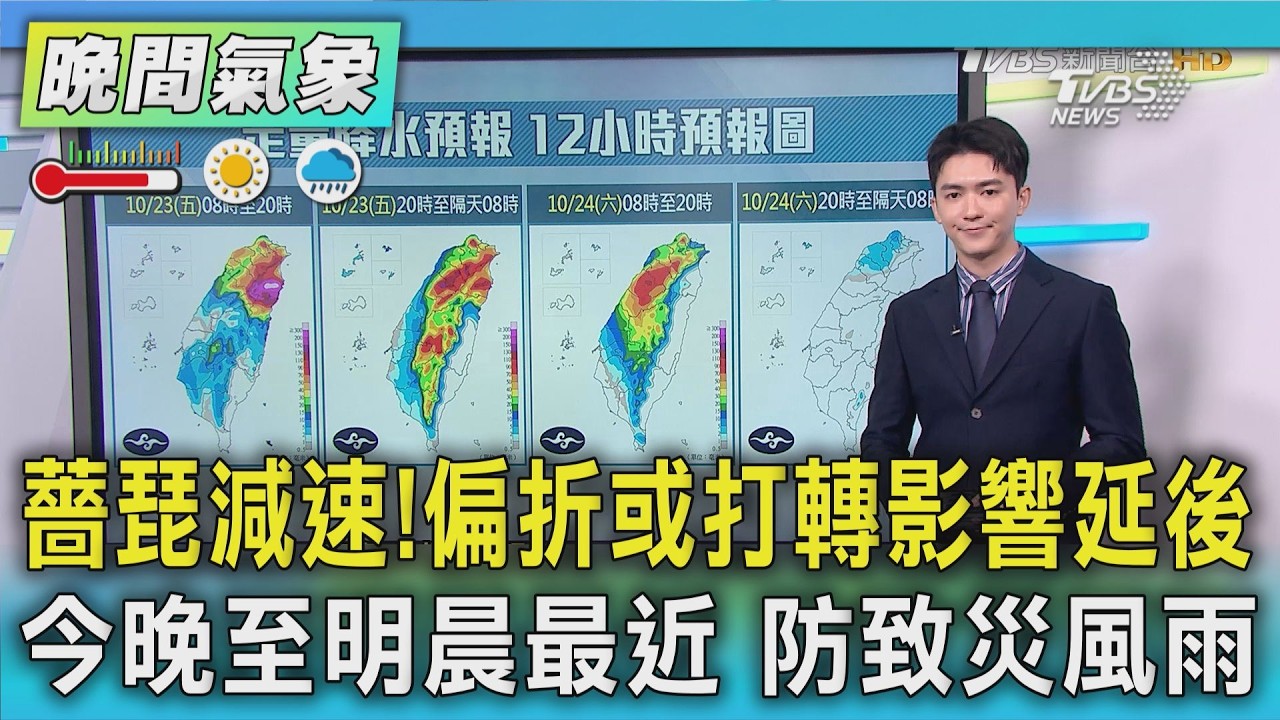 天氣/薔琵減速! 偏折或打轉影響延後  今晚明晨風雨最明顯  北部、宜蘭及東北部防致災風雨｜TVBS新聞 @TVBSNEWS01