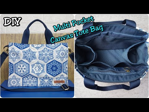 DIY Multi pocket Canvas Tote Bag, Tote bag with cup holder and recessed zipper, DIY Tutorial