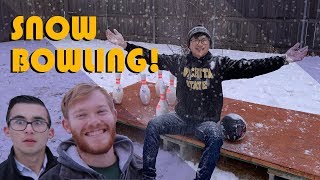 Snow Bowling On Our Backyard Bowling Lane | (Punishment)