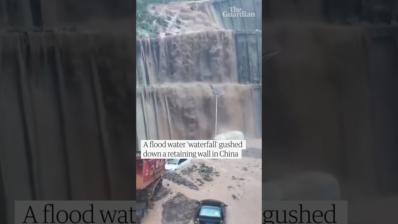 Flooding causes 'waterfall' in Chongqing in China
