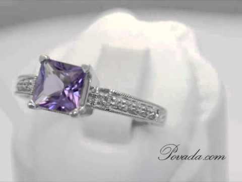 Amethyst and Diamond Gemstone Ring in White Gold [S9131AM]