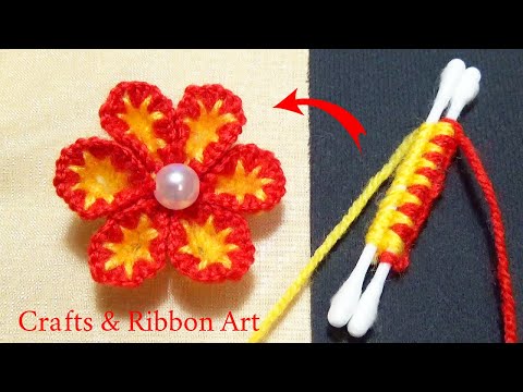 Amazing Woolen Craft Ideas with Cotton Buds - Easy Woolen Flower Making - Hand Embroidery Flowers