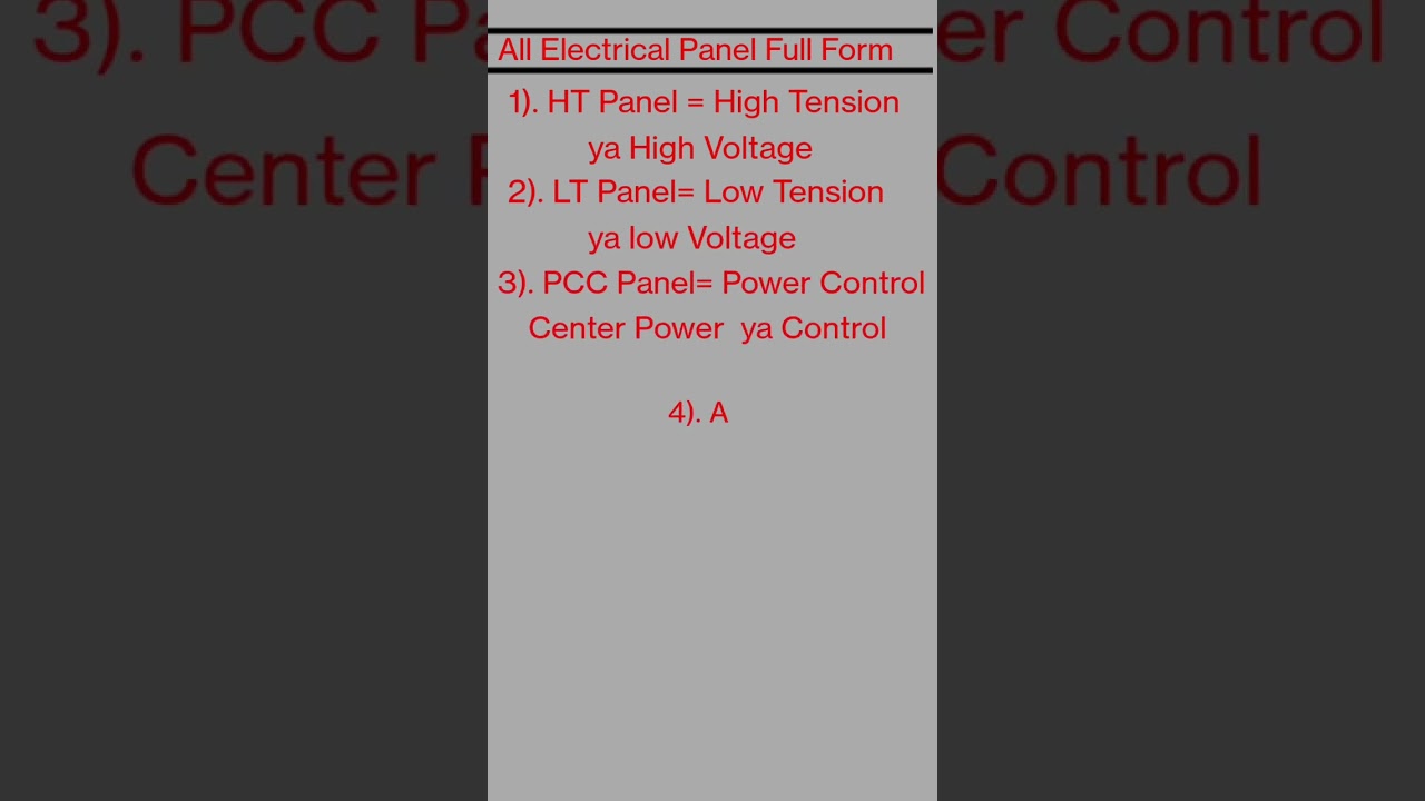 electrical panel full form LT,HT panel, AMF, PCC, APFC, MCB, panel