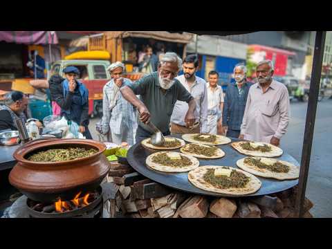 PAKISTANI ROADSIDE BREAKFAST ALOO PARATHA WITH SAAG & MAKHAN | DESI CHEAPEST STREET FOOD IN LAHORE