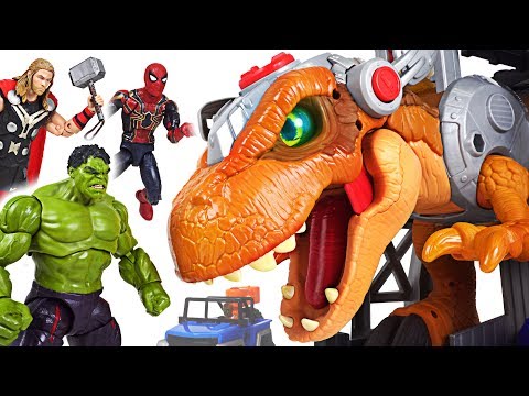 Jurassic World 2 Fallen Kingdom dinosaur T-rex appeared! Marvel Avengers Hulk! Go! - DuDuPopTOY