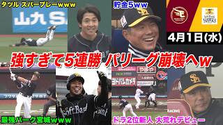【今日のタツル】ルオシーがエグすぎて開幕5連勝、早くもパ・リーグの灯が消えかけるｗｗｗ