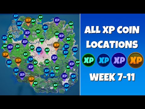 All XP Coins in Fortnite Chapter 2 Season 5 (week 7-11)! - Green, Blue, Purple & Gold