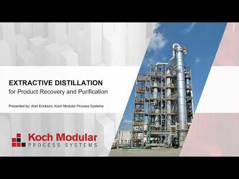 Chemical engineers are often presented with the task of designing complicated separations processes for product recovery or purification. When conventional distillation is not a viable option for separating two or more chemicals, extractive distillation can be used. Extractive distillation is a good solution for compounds that have low relative volatilities, or that form an azeotrope.

In this webinar, Koch Modular will provide insight on utilizing extractive distillation as a technique for the separation and recovery of valuable chemicals. Please join Alan Erickson as he discusses the design and application of extractive distillation systems, along with two “real-world” examples. There will be time to ask questions at the end of the webinar during our Q&A session.


Presenter:
Alan Erickson, Vice President and Partner