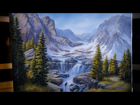 Glacier Waterfall - Landscape Painting - Kevin Hill