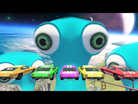 Colorful Cars vs Ailen Mask On Car jump Arena - BeamNG Drive | Jean Daniel.