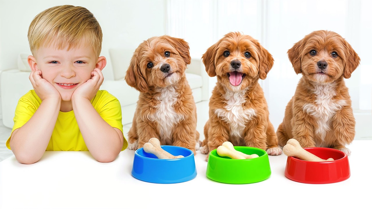Adam Helps Mom Take Care of the Puppy