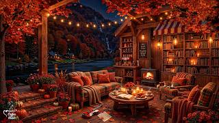Warm Fireplace Autumn Jazz in Cozy Lakeside Lounge ~ Relax Jazz To Bring Inner Peace & Calm