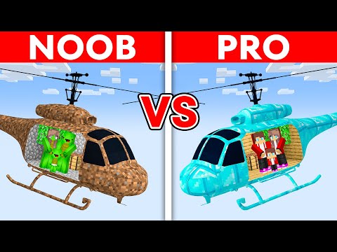Noob vs Pro: Mikey vs JJ Family Helicopter House Build Challenge in Minecraft