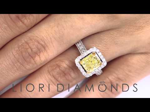 FD-501 - 4.15 Carat Fancy Yellow Radiant Cut Diamond Engagement Ring 18k Vintage Style