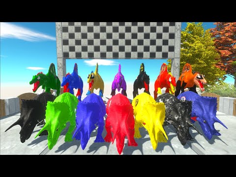 7 Triceratops vs 7 Spinosaurus Supeheroes Justice League Speeed Race Championship Hunting Found ARBS