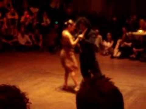  Sebastian Arce  and  Mariana Montes  are  dancing  to  the  milonga  "  Sacale Punta  "