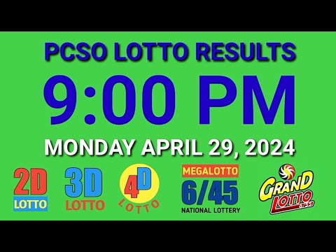 9pm Lotto Results Today April 29, 2024 Monday ez2 swertres 2d 3d pcso