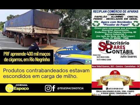 PRF apreende 400 mil maços de cigarros, em Rio Negrinho