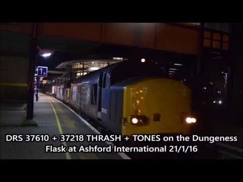 DRS 37610 + 37218 THRASH + TONES on the Dungeness Flask at Ashford International 21/9/16