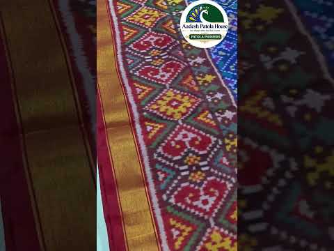 Red Selari Border Blue Chandabhat Motifs Single Ikat Patola Saree 6 Ply Silk