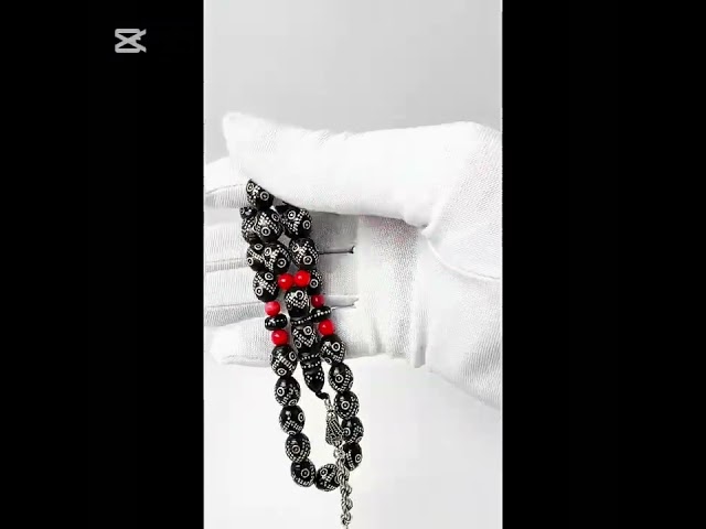 سبحة يسر (مرجان اسود) مشغول بالفضة انتيك