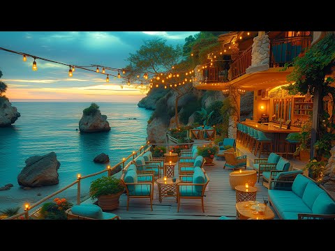 Relaxing Jazz Instrumental Music at Seaside Cafe Ambience | Positive Morning Jazz & Ocean Sounds