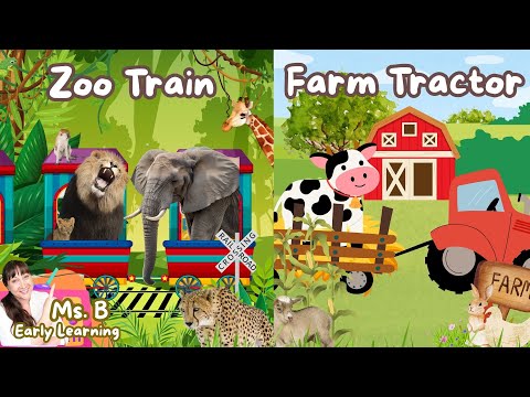 Toddler Learning | Zoo Train 🚂 & Farm Tractor 🚜 Animals Compilation | Learn Animal Names & Sounds