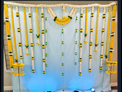 Yellow and white traditional backdrop theme| Solawood garlands | indian tradtional | Sowji's Kitchen