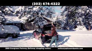 Anthony's Pizza Snowy Delivery Aerial Video