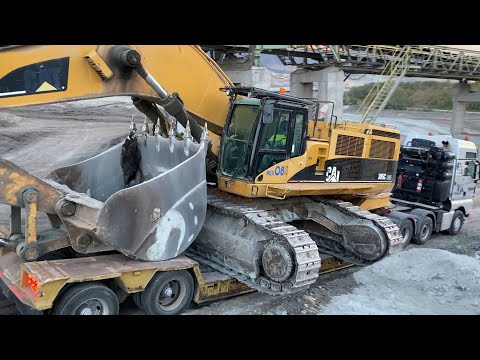 Loading By Side And Transporting On Site The Caterpillar 385C Excavator - Fasoulas Heavy Transports