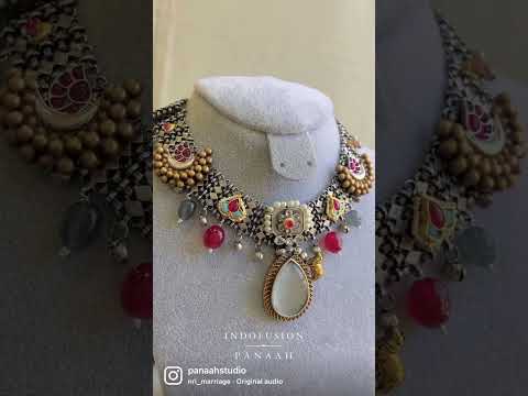 Brass multicolor beautiful silver look necklace