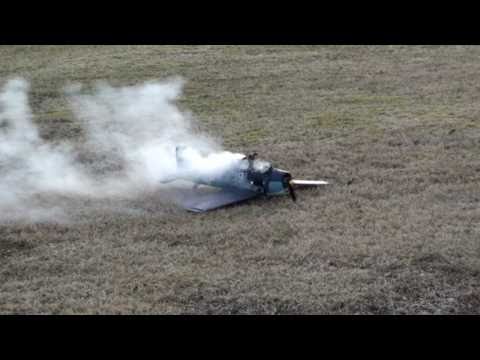 World war fighter goes down: Radiocontrolled airplane loaded with fireworks